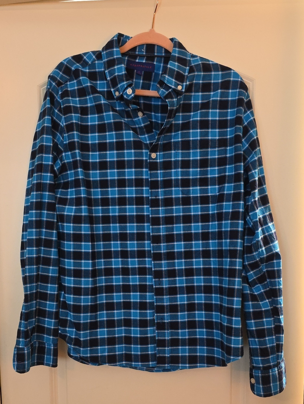 Aeropostale Blue and Black Plaid Button-Down Shirt
